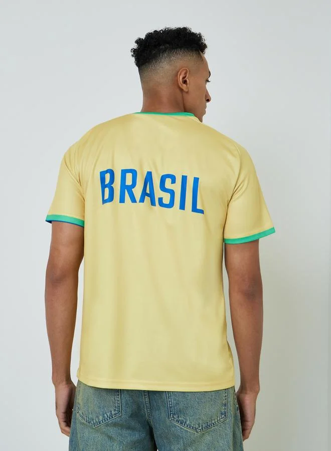 Styli Active Yellow Men Brazil Short Sleeve Jersey FIFA Football T-Shirt for Men | Best Price UAE
