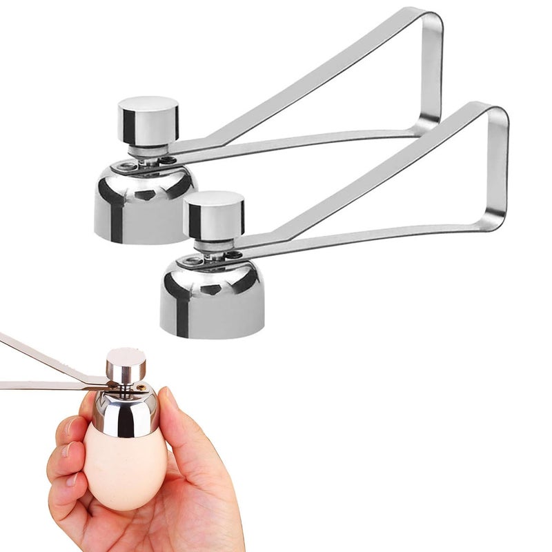 Juzr Stainless Steel Egg Cracker Topper Cutter RawSoft Hard Boiled Egg Stopaer Shell Removal for Breakfast Kitchen Tool Pack 2 Silver - Image 1