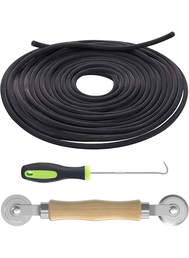 The Bros عدة أدوات إصلاح وتركيب شبكة النوافذ 3 في 1، تشمل استبدال سبلين بطول 32.8 قدم، أداة أسطوانة فولاذية مع محامل، خطاف إزالة سبلين، لتركيب شاشات النوافذ والأبواب. - Image 1