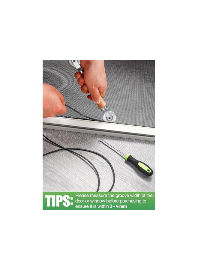 The Bros عدة أدوات إصلاح وتركيب شبكة النوافذ 3 في 1، تشمل استبدال سبلين بطول 32.8 قدم، أداة أسطوانة فولاذية مع محامل، خطاف إزالة سبلين، لتركيب شاشات النوافذ والأبواب. - Image 5