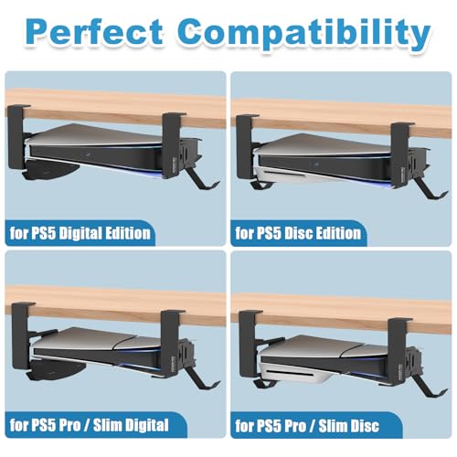 JUSPRO PS5 Under Desk Mount Holder Accessories Compaitble with PS5 Pro/Slim/Disc & Digital Edition Console - Image 3