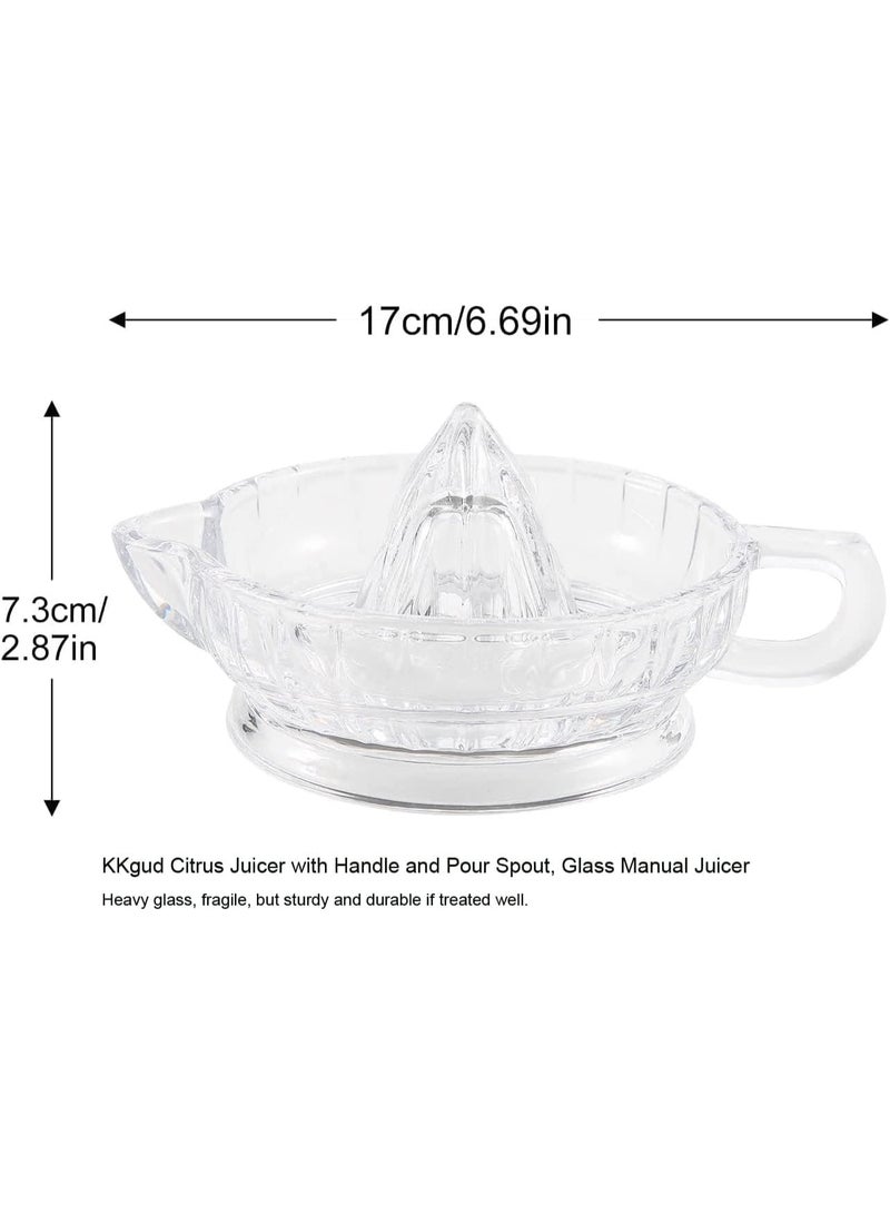 يلا جوي زجاج اليدوي عصير الليمون، النمط القديم واضح زجاج الليمون الضغط مع مقبض وصب بوق، ريمر ثقيل الوزن للفواكه الحمضية الصغيرة، مثالية للمطبخ وبار استخدام - Image 2