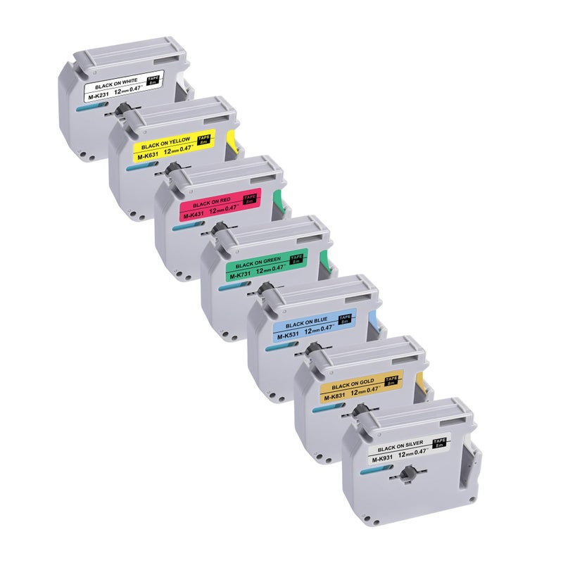 BEYONDTEK M Tape Work for PT-65 PT-70 PT-70BM PT-M95 Replace with Brother P Touch M Tape 12mm 0.47 Colors for M-K231s/M-431/M-531/M-631/M-731/M-831/M-931s with Label Maker PT-45 PT-80 PT-90 8m 26.2ft - Image 1