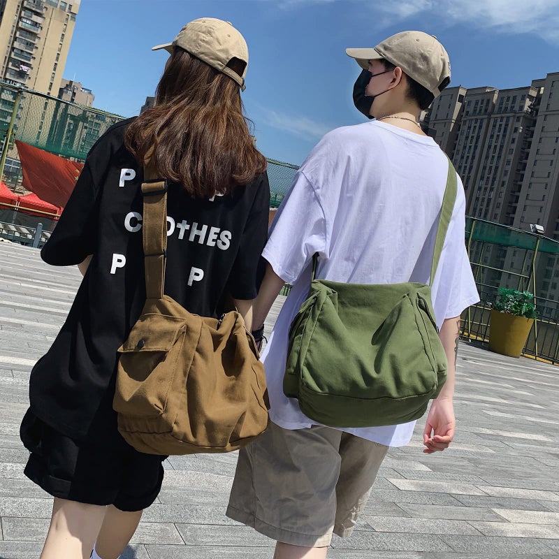 KlaOYer Canvas Messenger Bag Large Hobo Bag Crossbody Shoulder Bag Tote Bag with Pocket for Women and Men (Coffee 2) - Image 2