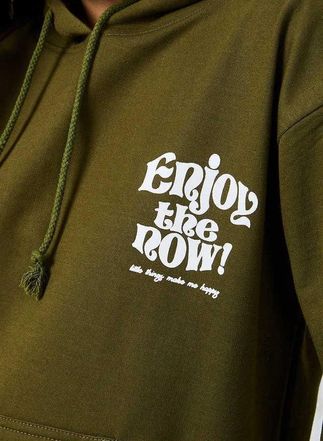 Styli Regular Fit Longline Slogan Print Hoodie