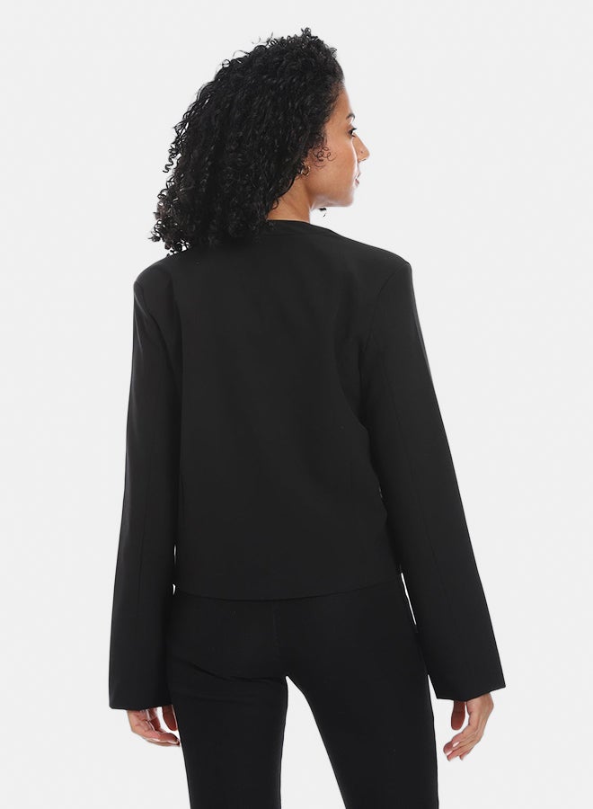 Andora Open Neckline Slip On Short Blazer_Black - Image 4