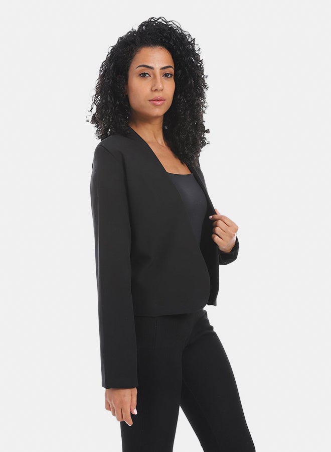 Andora Open Neckline Slip On Short Blazer_Black - Image 2