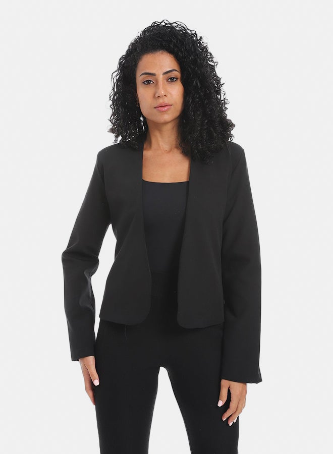 Andora Open Neckline Slip On Short Blazer_Black - Image 1