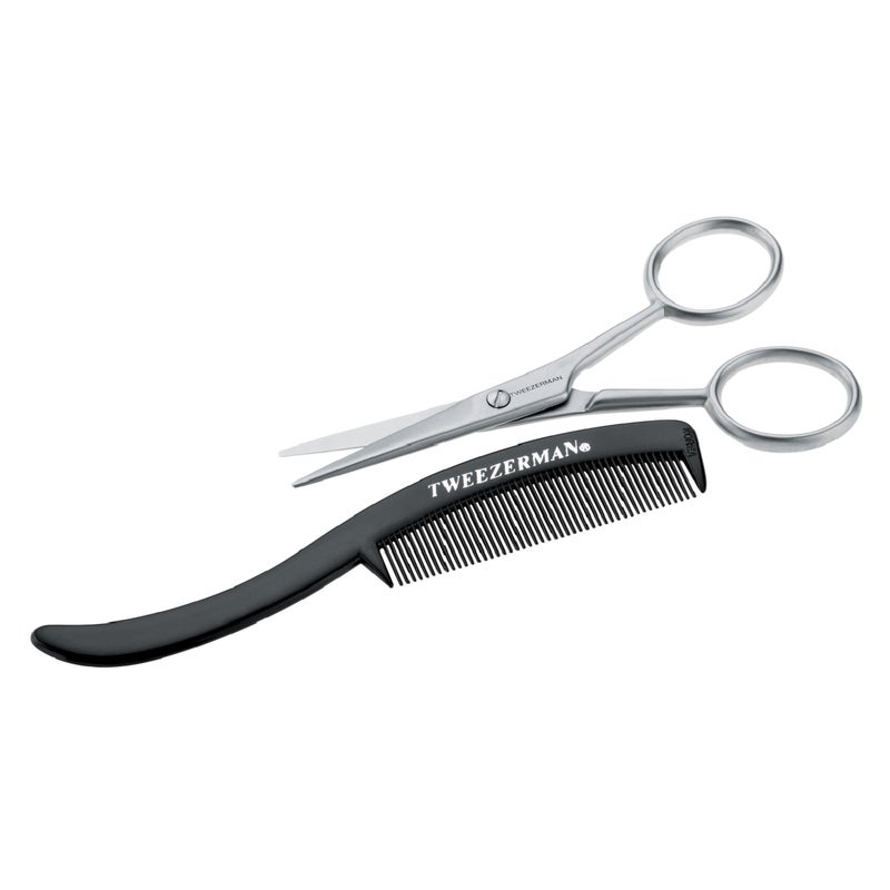 Tweezerman G.E.A.R. Moustache Scissors and Comb, Black - Image 1