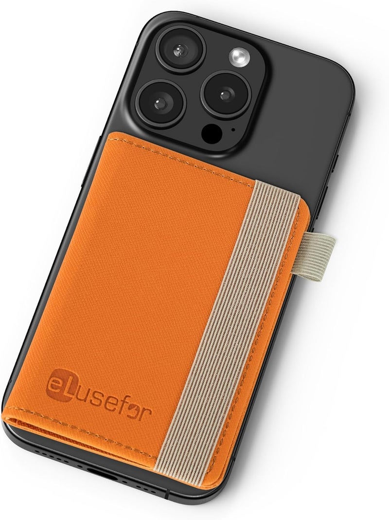 eLusefor Stick-On Phone Wallet for Back of iPhone or Android Case | 6 Sleeve Credit Card Holder - Pocket for Cards, Money & ID - Built-in Stand - Waterproof Material - Travel, Work & Life-Proof (Orange) - Image 1