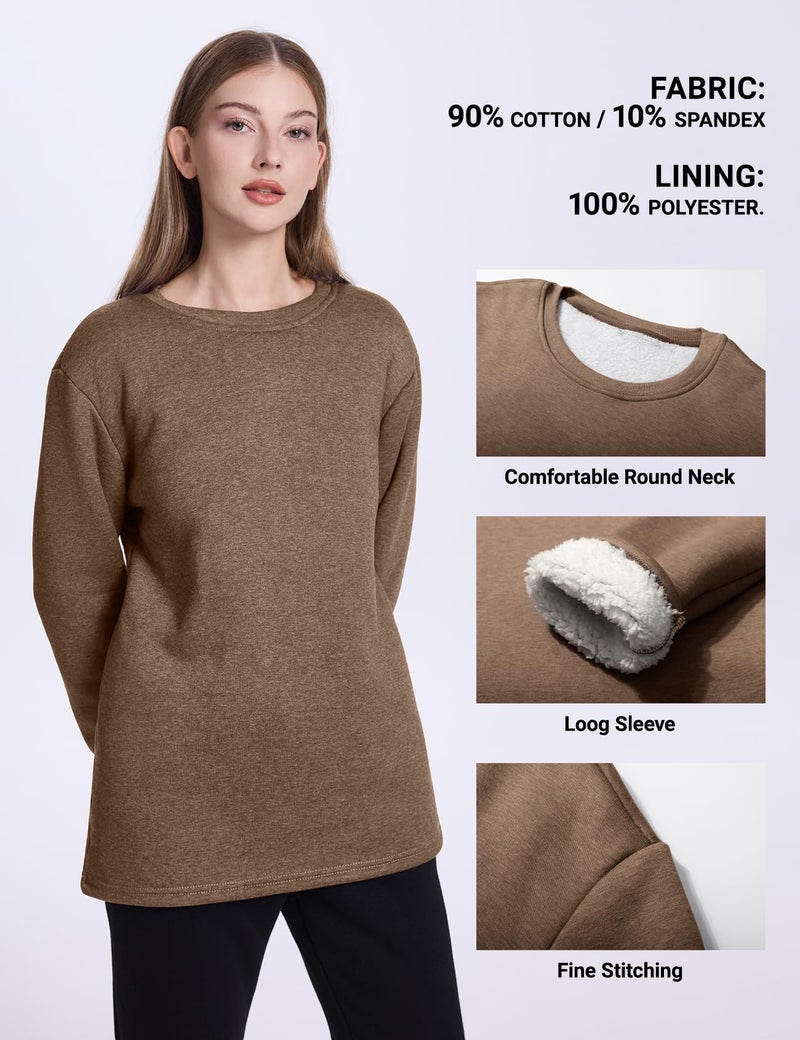 PEHMEA Women's Winter Warm Sherpa Lined Fleece Sweatshirt Crewneck Sport Pullover Loungewear Tops(Coffee-M) - Image 5