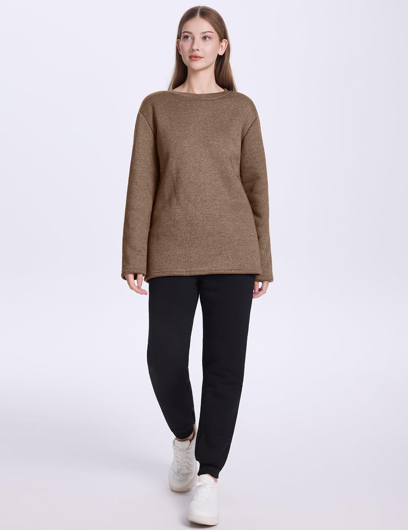 PEHMEA Women's Winter Warm Sherpa Lined Fleece Sweatshirt Crewneck Sport Pullover Loungewear Tops(Coffee-M) - Image 3