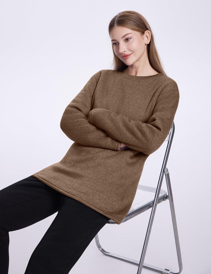 PEHMEA Women's Winter Warm Sherpa Lined Fleece Sweatshirt Crewneck Sport Pullover Loungewear Tops(Coffee-M) - Image 2