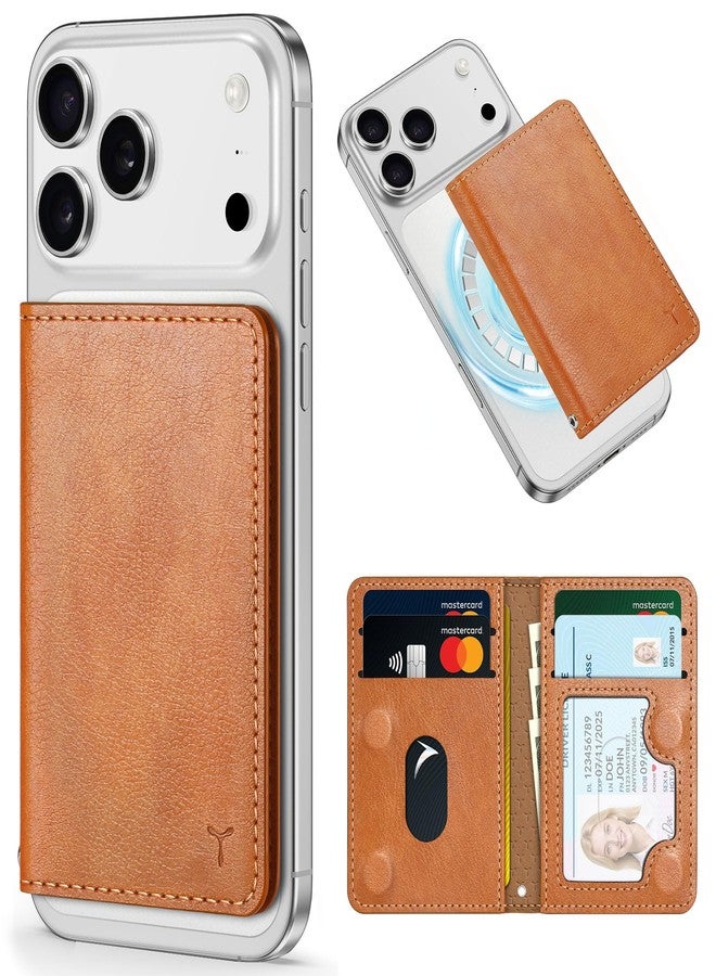 TUCCH Magnetic Wallet with 6 Card Slots, RFID Blocker [Transparent ID Window] PU Leather Folio Magnetic Wallet for iPhone 16/15/14/13/12/Plus/Pro/Pro Max Series, Not for Mini, Textured Tan - Image 1