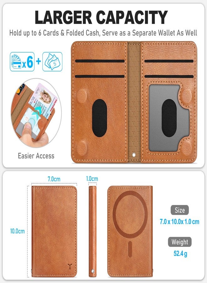 TUCCH Magnetic Wallet with 6 Card Slots, RFID Blocker [Transparent ID Window] PU Leather Folio Magnetic Wallet for iPhone 16/15/14/13/12/Plus/Pro/Pro Max Series, Not for Mini, Textured Tan - Image 2