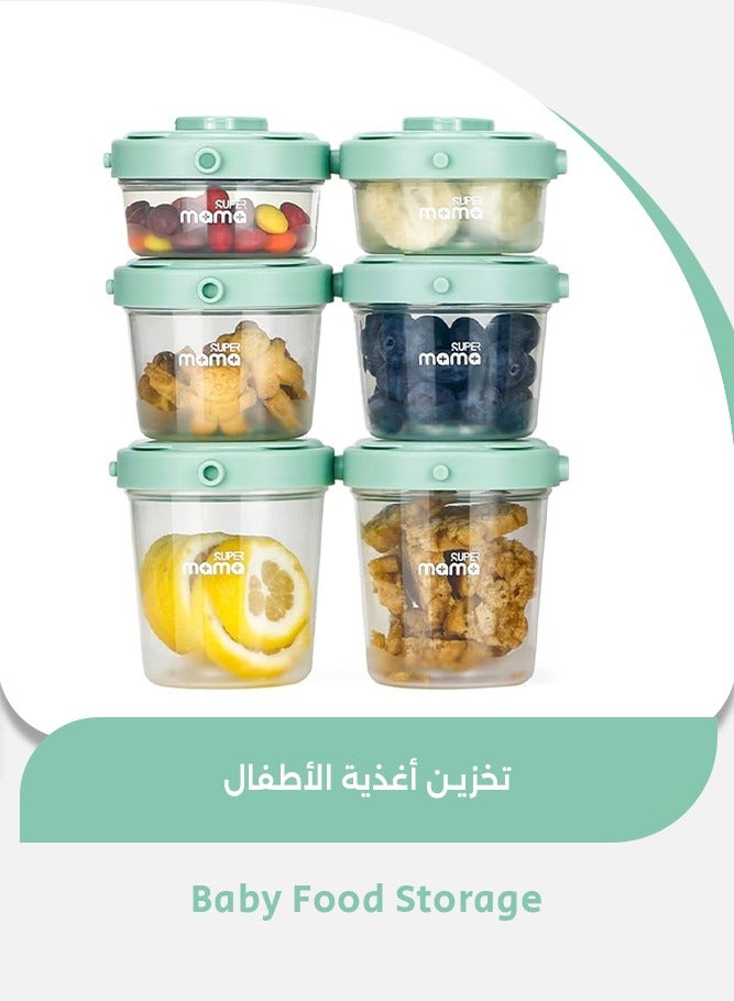 سوبر ماما 6 عبوات من علب تخزين أغذية الأطفال 100٪ مانعة للتسرب محكمة الغلق مع مؤشر قياس أوعية تخزين الطعام البلاستيكية للزبادي المهروس بالفواكه ، إلخ (60 مل ، 120 مل ، 200 مل) - Image 1