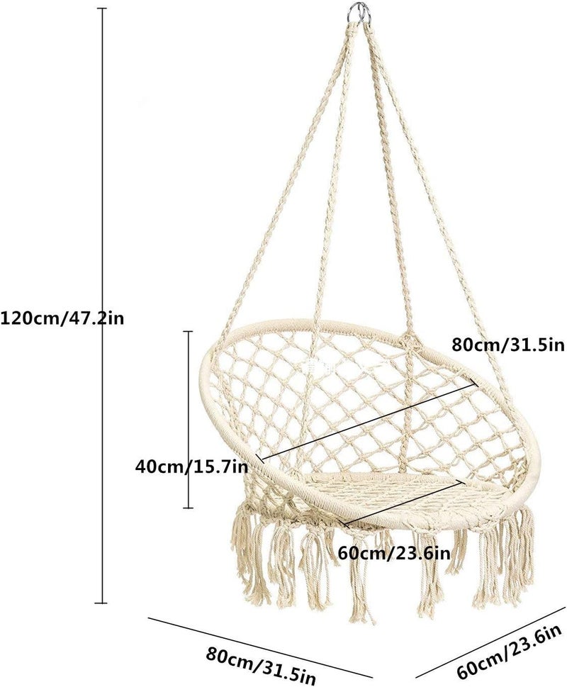 DD FC Hammock Chair Macrame Swing with Hanging Hardware Kit, Handmade Knitted Cotton Rope Hanging Chair, for Indoor Outdoor,(beige) - Image 3