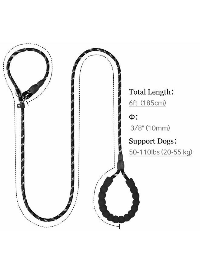 TagME Slip Rope Dog Lead for Medium Dogs,1.8m Reflective Slip Leads with Soft Padded Handle, 12 Colors Slip-On Nylon Leash for Training / Walking, Black - Image 2