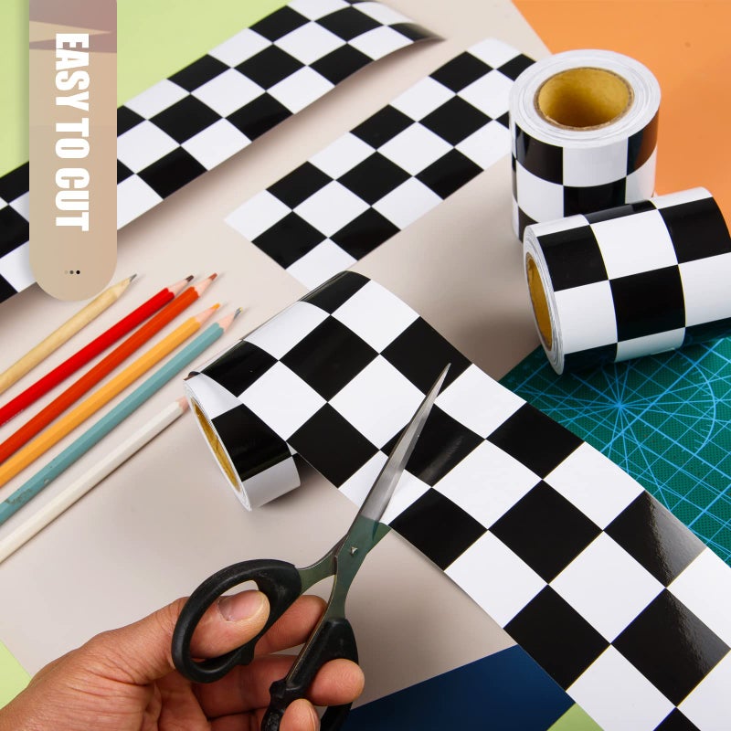 FOBSME 99 Feet Checkered Flag Bulletin Board Borders Road Race Car Straight Borders Race Track Bulletin Board Border Trim Racing Classroom Decoration for Retro Racing Theme Back to School Party Decor,3 Rolls - Image 4