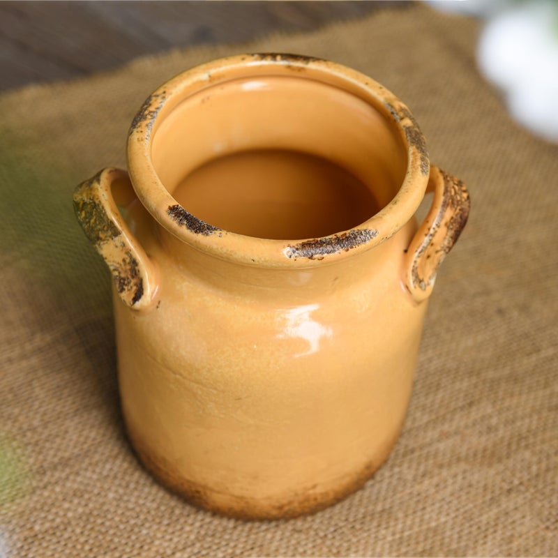 Quoowiit Ceramic Rustic Farmhouse Vase مزهرية زخرفة زخارف زخرفة للمنزل ديكور مثالي ديكور الجرف المزهرية بوهو صفراء لغرفة المعيش - Image 4