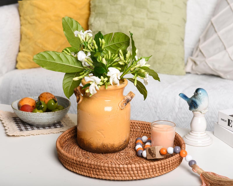 Quoowiit Ceramic Rustic Farmhouse Vase مزهرية زخرفة زخارف زخرفة للمنزل ديكور مثالي ديكور الجرف المزهرية بوهو صفراء لغرفة المعيش - Image 3