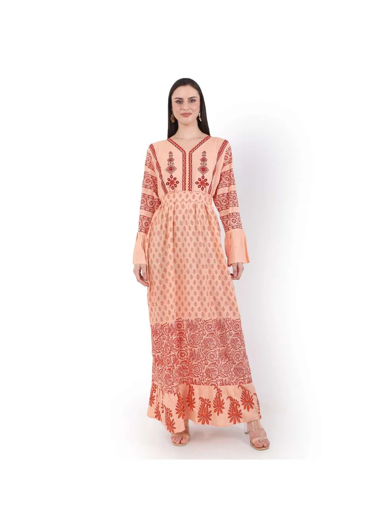 هانا آند سارا EMBROIDERED AND PRINTED WITH BELT LONG VISCOSE ARABIC JALABIYA DRESS