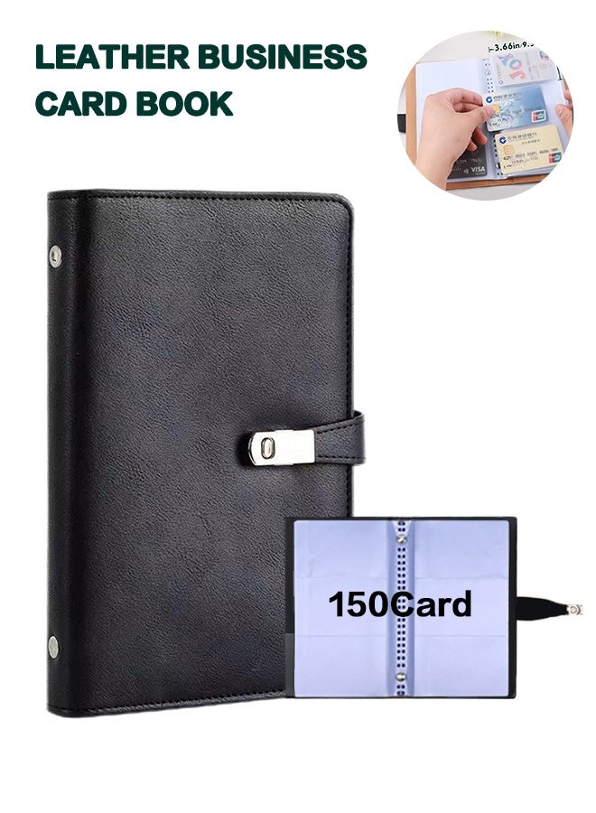 Business Card Organizer holder Book, Credit Card holder, Leather Card Organizer Business Card Case Storage Book With 150 Card Slots Protection Case for Men and Women (black) - Image 1