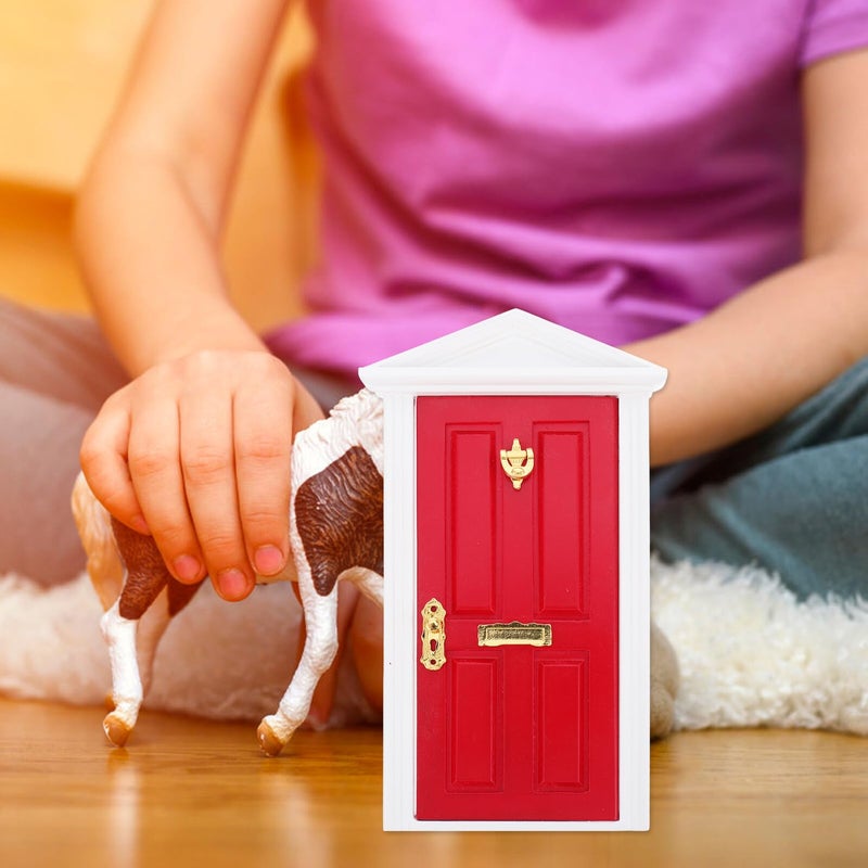 باب خشبي مصغر أحمر مدبب DIY إكسسوار أثاث منزل الدمى مقياس ١٢ - Image 5