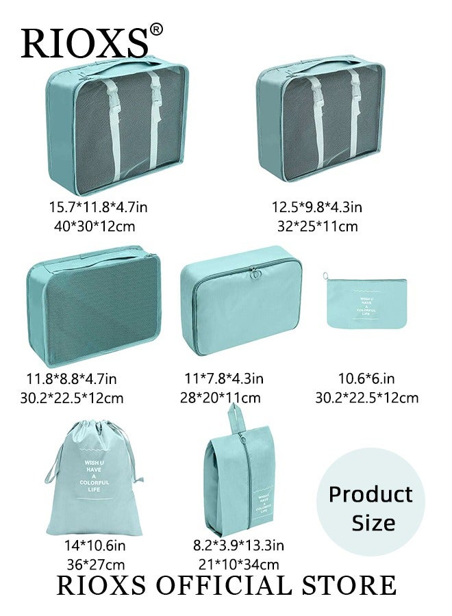 ريوكس 7 قطع مكعبات تغليف للسفر، منظم مكعبات تغليف أمتعة مقاوم للماء، مجموعة مكعبات تغليف للسفر، مكعبات تخزين الملابس والأحذية، حقائب منظم سفر قابلة لإعادة الاستخدام للأغراض الأساسية للسفر - Image 2