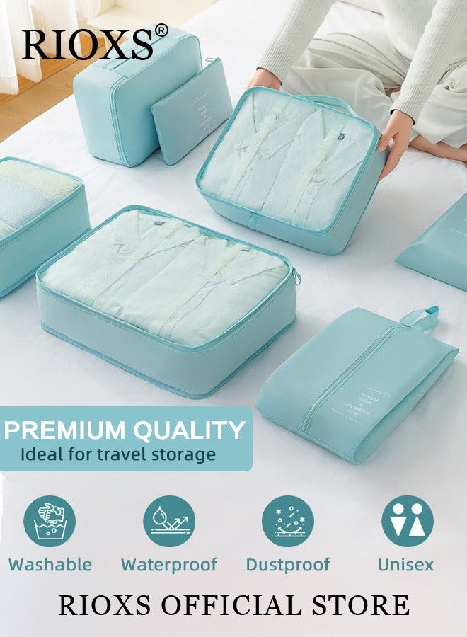ريوكس 7 قطع مكعبات تغليف للسفر، منظم مكعبات تغليف أمتعة مقاوم للماء، مجموعة مكعبات تغليف للسفر، مكعبات تخزين الملابس والأحذية، حقائب منظم سفر قابلة لإعادة الاستخدام للأغراض الأساسية للسفر - Image 4
