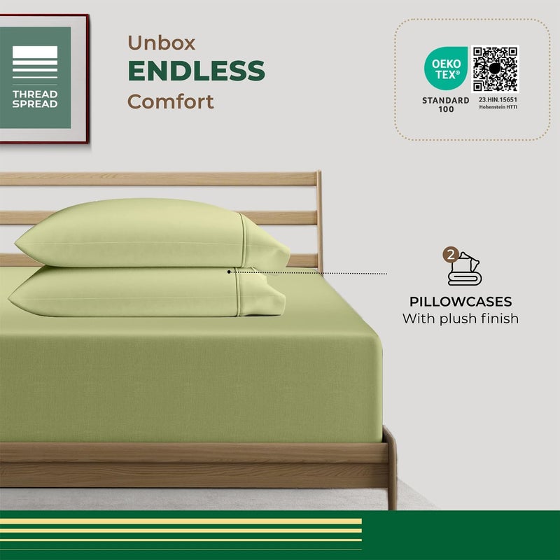 THREAD SPREAD 100% Organic Cotton Pillow Cases Standard Size - Natural Cotton Pillow Cases Queen Size Set of 2 (Sage Green), Soft, Cooling, Crisp & Breathable Percale Weave Pillowcase, GOTS Certified - Image 3