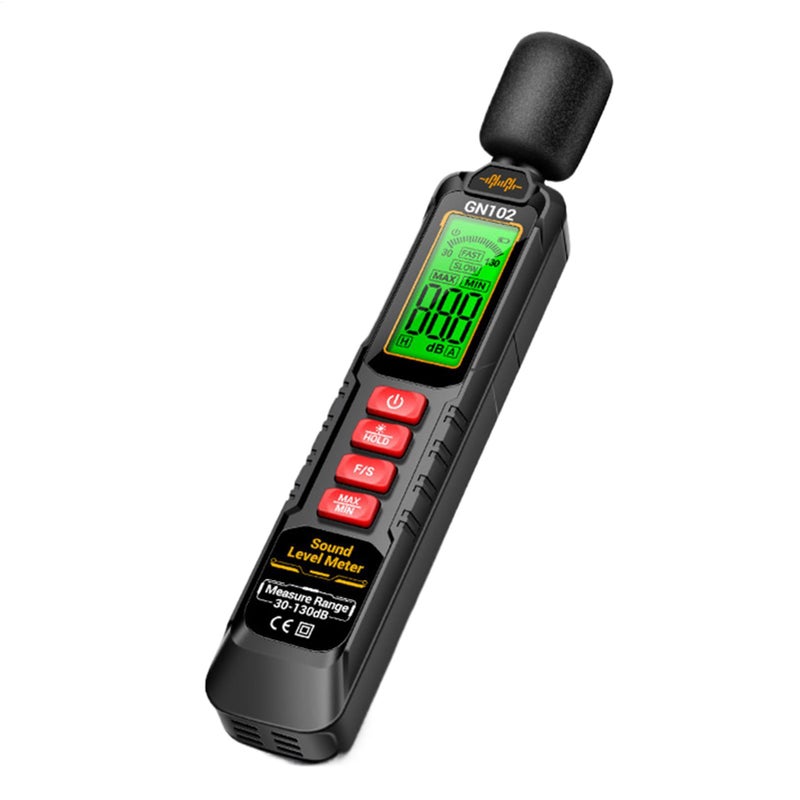 مقياس ديسيبل الصوت قارئ الضوضاء شاشة LCD رقمية كشف مرجح من النوع A نطاق 30-130 ديسيبل حفظ البيانات جهاز اختبار محمول للاستخدام المنزلي والمصنعي مع شاشة كبيرة وحافظة سوداء - Image 2