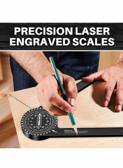 Y&D Miter Saw Protractor|7-Inch Aluminum Protractor Angle Finder Featuring Precision Laser-Inside & Outside for Carpenters, Plumbers and All Building Trades (Black)  - Image 5