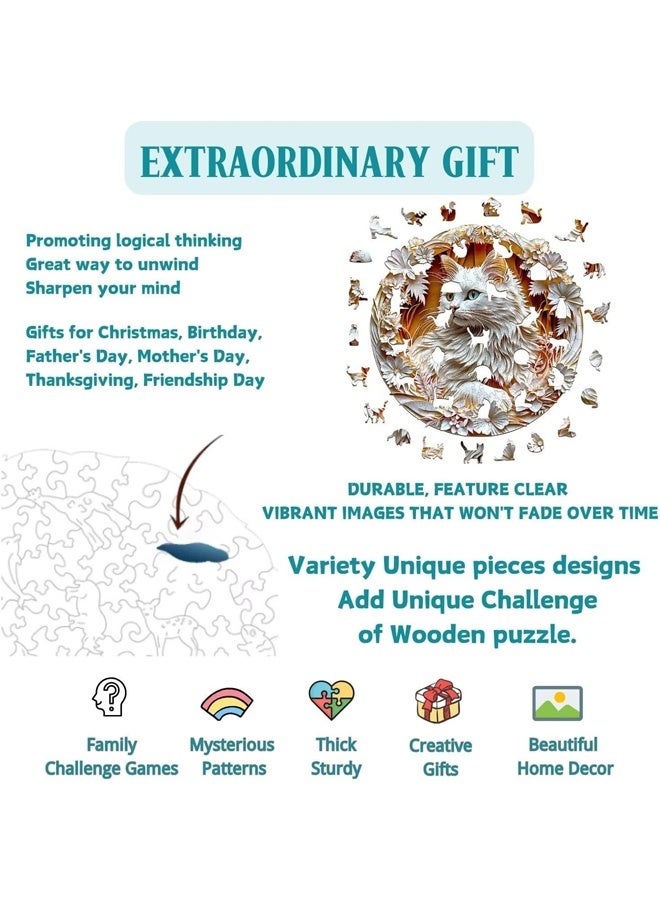 HALAMODO 3D Cute Cat Wooden Puzzles , A5 Size Wooden Puzzles 60 Pieces, Unique Animal Shaped Wood Challenging Jigsaw Puzzles Gifts for Adults - Image 2