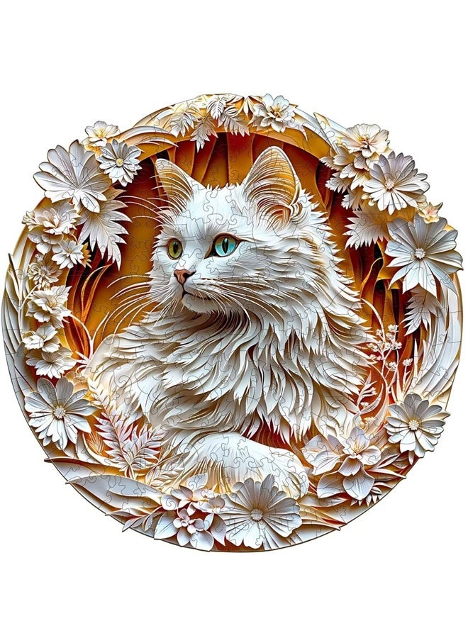 HALAMODO 3D Cute Cat Wooden Puzzles , A5 Size Wooden Puzzles 60 Pieces, Unique Animal Shaped Wood Challenging Jigsaw Puzzles Gifts for Adults - Image 1