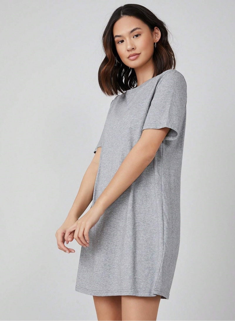Mesery Dress Cotton Short Sleves-Grey  - Image 3