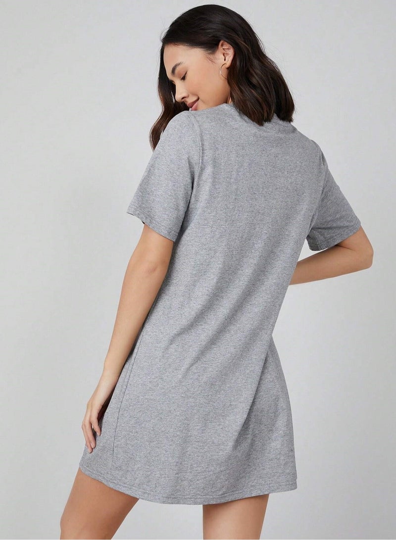 Mesery Dress Cotton Short Sleves-Grey  - Image 2