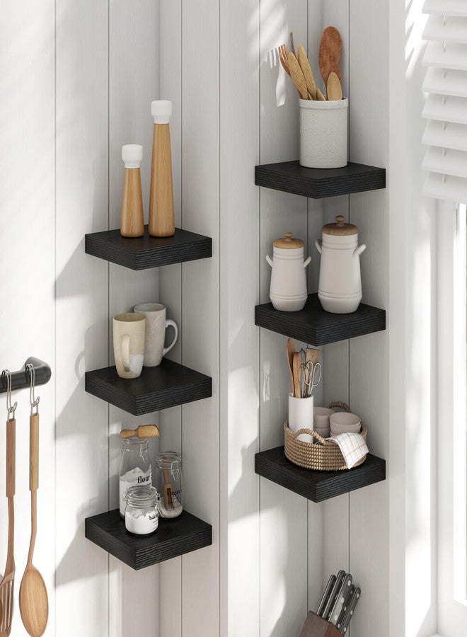 Marsmiles 8 Inch Square Floating Shelves for Wall 3 Pack, 8"D Wood Grain Bathroom Shelves with Invisible Brackets, Easy Install Engineered Wood Storage Shelves for Kitchen, Living Room, Bedroom, Black Finish - Image 2