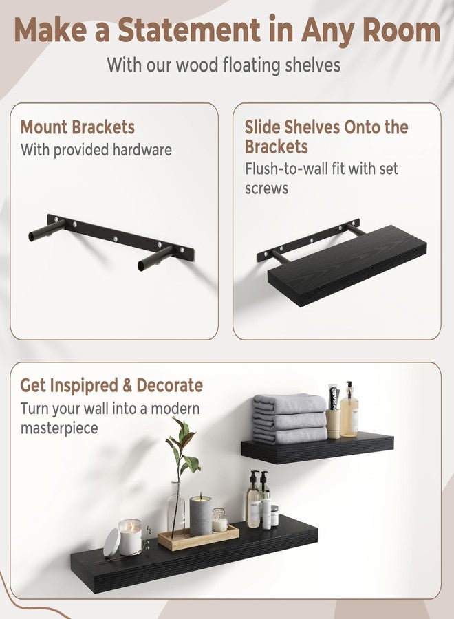 Marsmiles 8 Inch Square Floating Shelves for Wall 3 Pack, 8"D Wood Grain Bathroom Shelves with Invisible Brackets, Easy Install Engineered Wood Storage Shelves for Kitchen, Living Room, Bedroom, Black Finish - Image 5