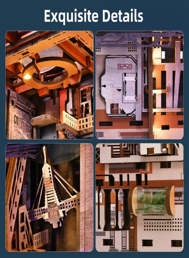 CCCDF Book Nook Kit - DIY Miniature House Dollhouse Kit for Adult and Teens, Tiny House Bookshelf Decor 3D Wooden Puzzle, Gifts for Family, Friends (Aerospace Foundry) - Image 4