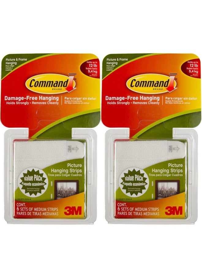 Command 3M 12ct Pack Picture & Frame Hanging Strips Sets Medium Size White Damage-Free  - Image 1