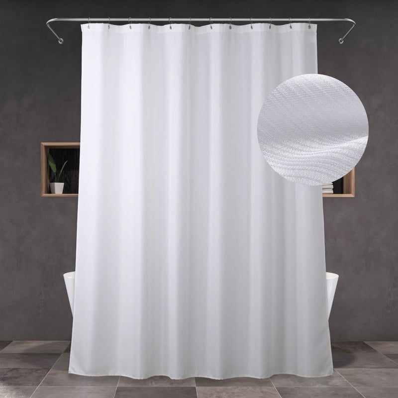 Popkozzi White Fabric Shower Curtain Linen Textured Water Repellent Washable LightWeight Polyester Shower Curtains for Bathroom  Solid Simple Elegant Decorative Bath Curtain Liner  72x72