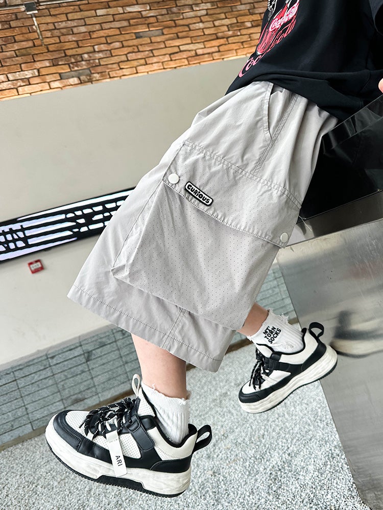 Boys' Summer Cargo Shorts – Breathable Polyester Five-Point Casual Shorts for Big Kids - Image 4