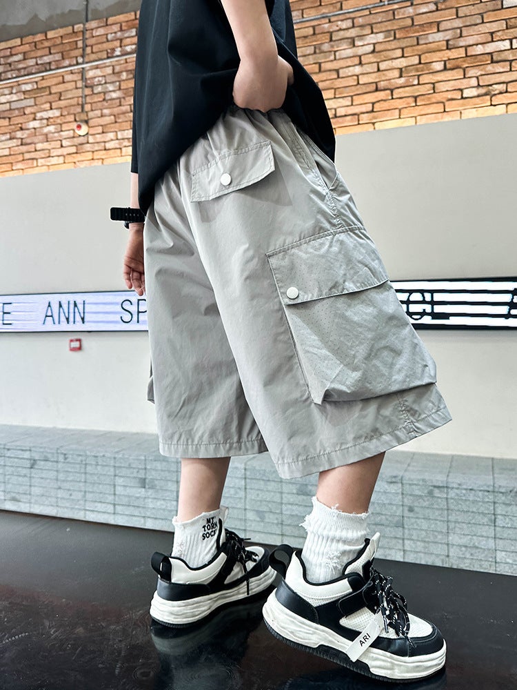 Boys' Summer Cargo Shorts – Breathable Polyester Five-Point Casual Shorts for Big Kids - Image 3