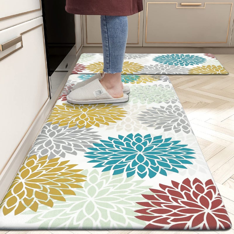 HEBE Anti Fatigue Kitchen Rug Sets 2 Piece Non Slip Kitchen Mats for Floor Cushioned Kitchen Rugs and Mats Waterproof Comfort Standing Mat Runner for KitchenHome OfficeSinkLaundry