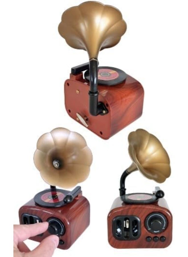 ماى سوق صندوق موسيقى كلاسيكي بتصميم جرامافون (Musical Box) - تحفة ديكور ريترو تعمل باللف اليدوي. - Image 3