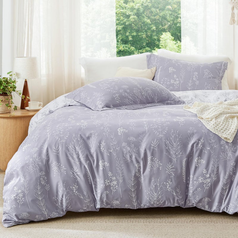 Bedsure King Comforter Set - Lavender Bed Set, 3 Pieces Cute Floral Bedding, 1 Soft Reversible Botanical Flowers Comforter and 2 Pillow Shams - Image 1