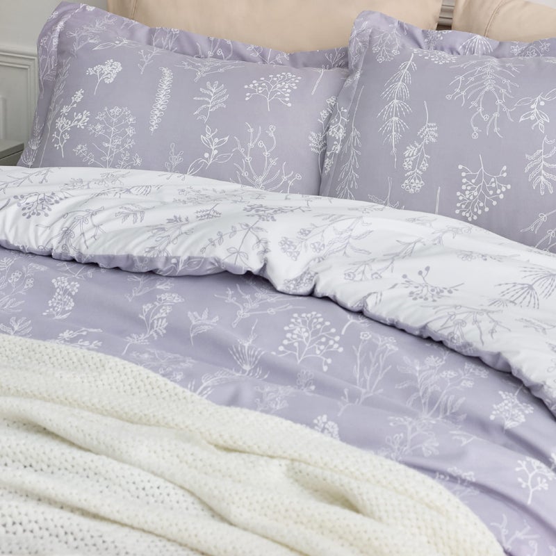 Bedsure King Comforter Set - Lavender Bed Set, 3 Pieces Cute Floral Bedding, 1 Soft Reversible Botanical Flowers Comforter and 2 Pillow Shams - Image 3