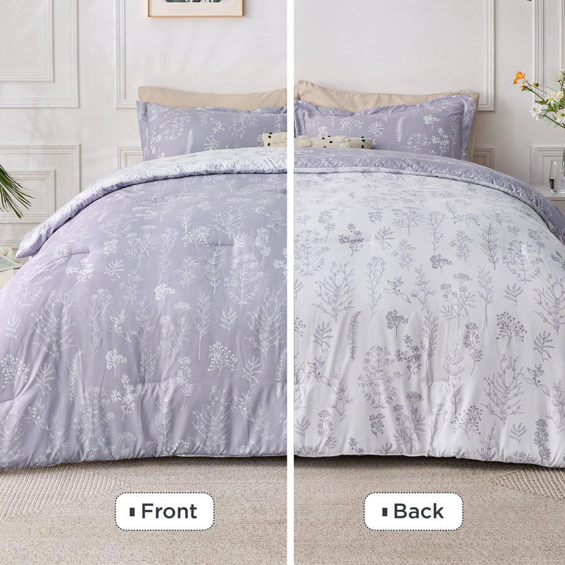 Bedsure King Comforter Set - Lavender Bed Set, 3 Pieces Cute Floral Bedding, 1 Soft Reversible Botanical Flowers Comforter and 2 Pillow Shams - Image 5