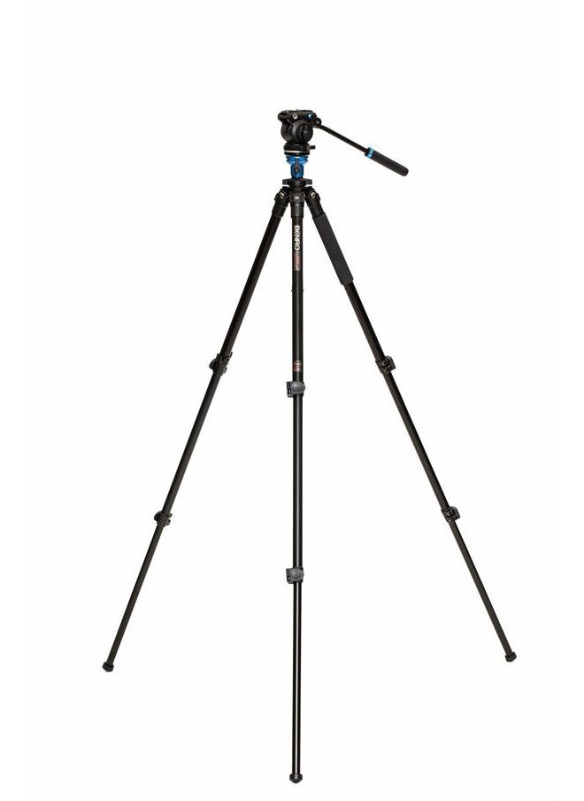 BENRO Video Tripod with S2 PRO Flat Base Fluid Video Head, 5.5 lb Max, Leveling Center Column, Aluminum Legs, Flip Lock, Carrying Case (A1573FS2PRO)  - Image 3